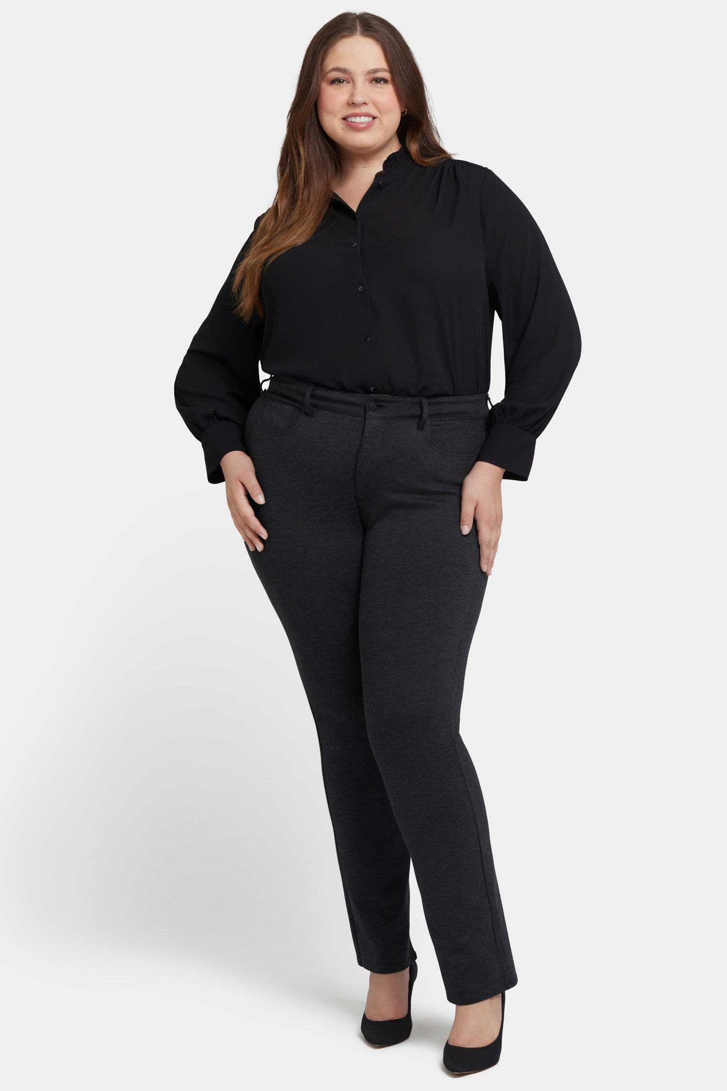 Marilyn Straight Pants In Plus Size In Ponte Knit - Charcoal