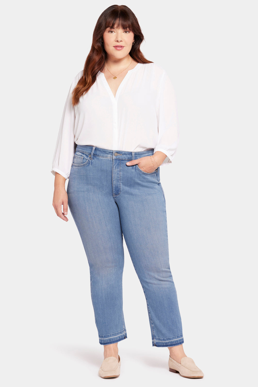 Marilyn Straight Ankle Jeans In Plus Size In Sure Stretch Denim With High Rise And Released Hems Lovesick Blue NYDJ