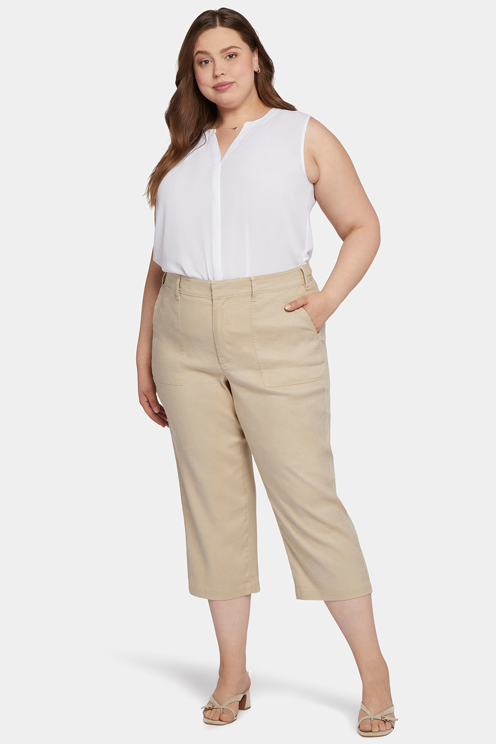 Utility Pants In Plus Size In Stretch Linen - Feather Tan | NYDJ