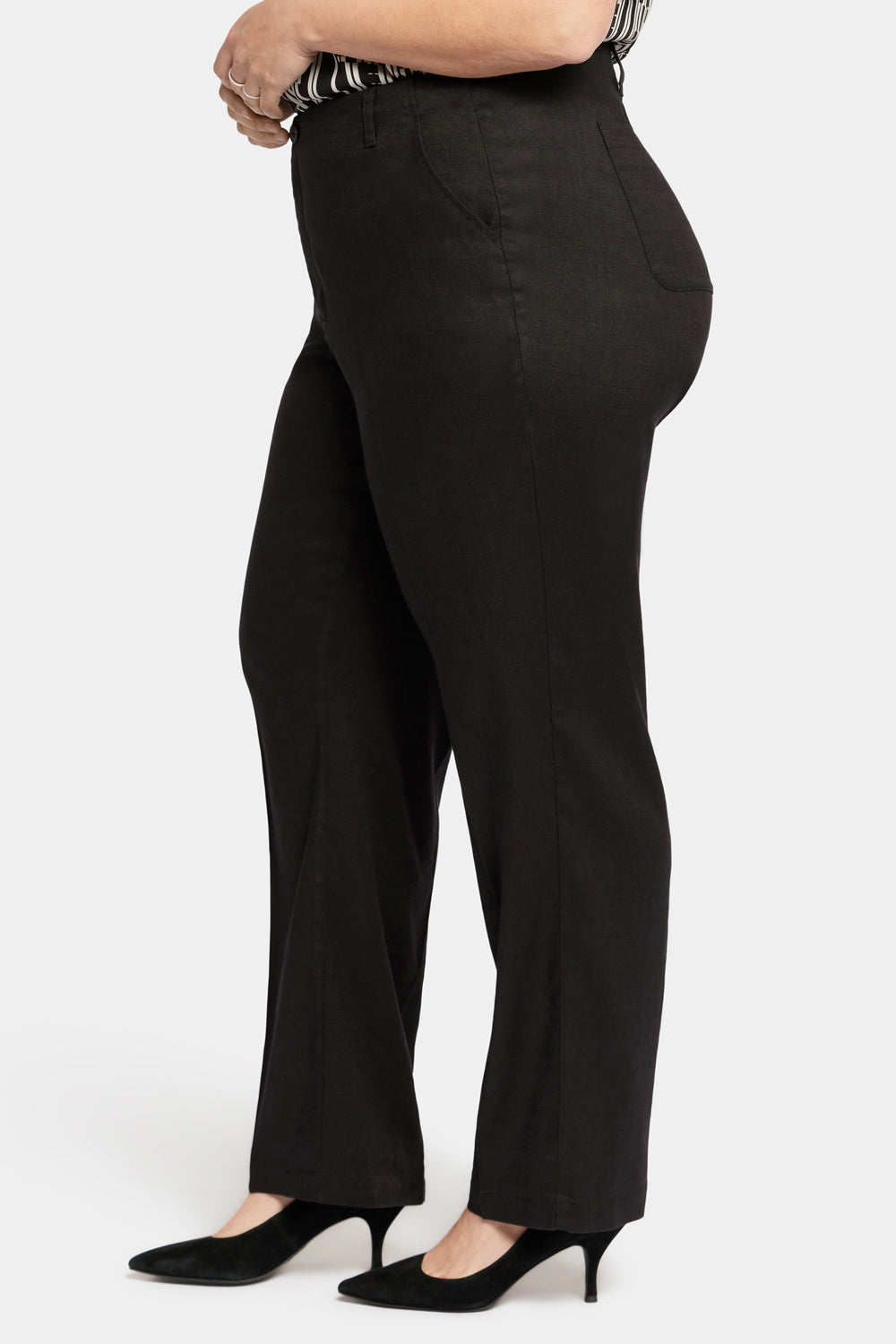 Marilyn Straight Pants In Plus Size In Stretch Linen - Black Black