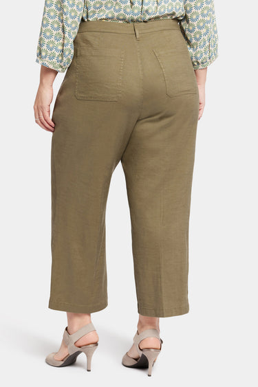NYDJ Wide Leg Cargo Capri Pants In Plus Size In Stretch Linen - Avocado