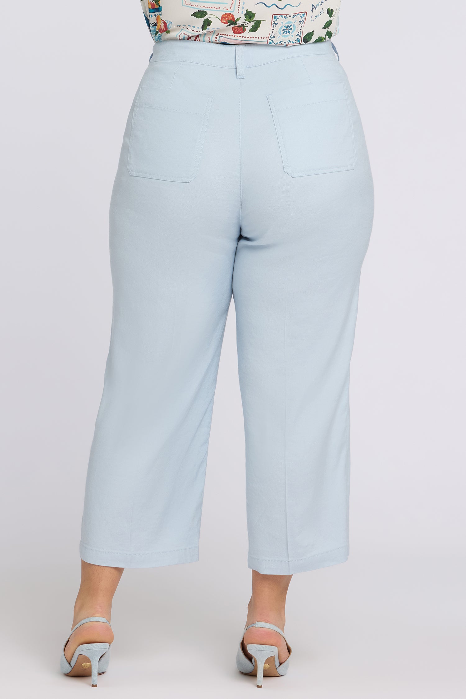 Wide Leg Cargo Capri Pants In Plus Size In Stretch Linen - Blue