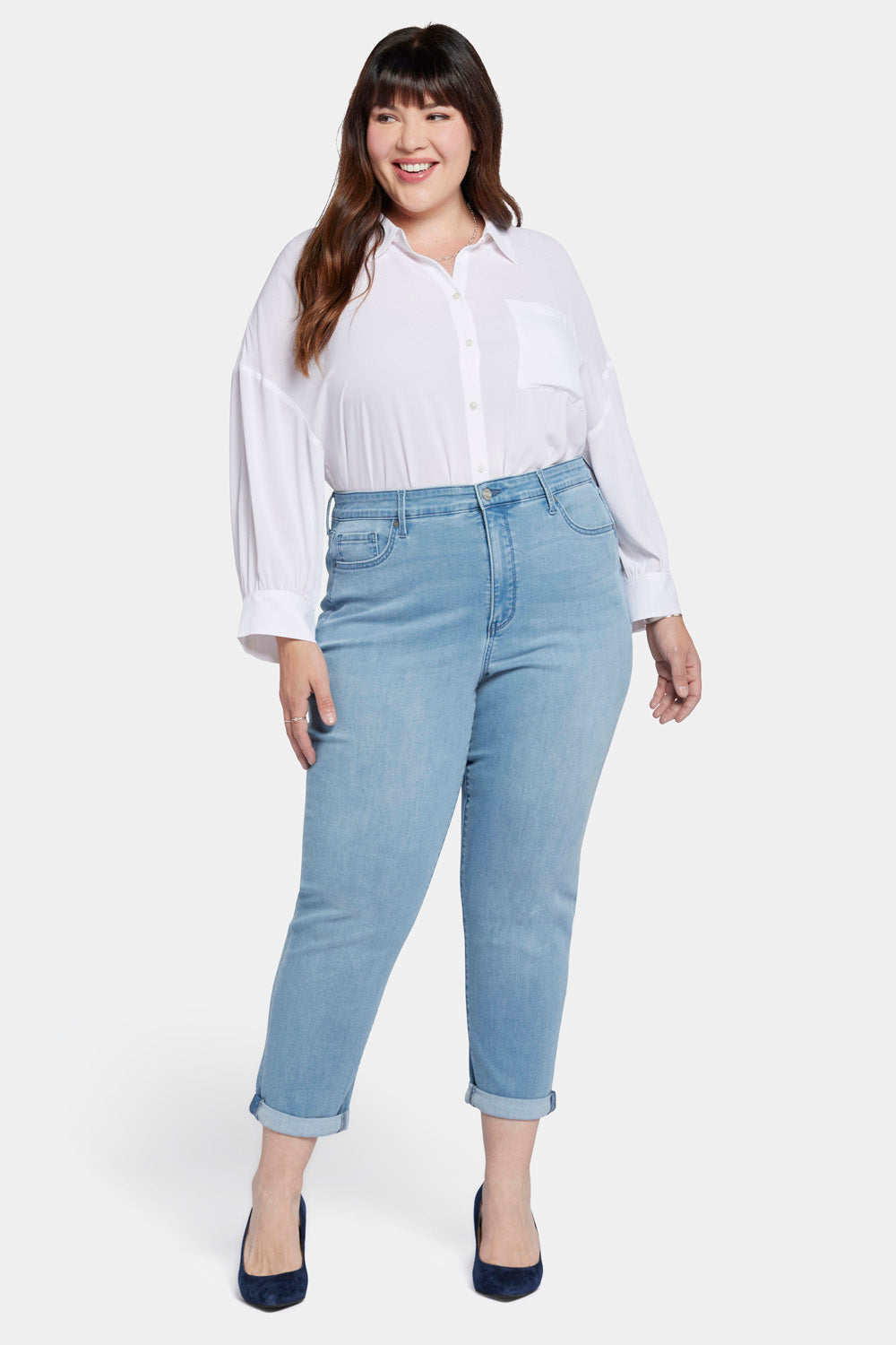 NYDJ Margot Girlfriend Jeans In Plus Size In Cool Embrace® Denim With Roll Cuffs - Kingston