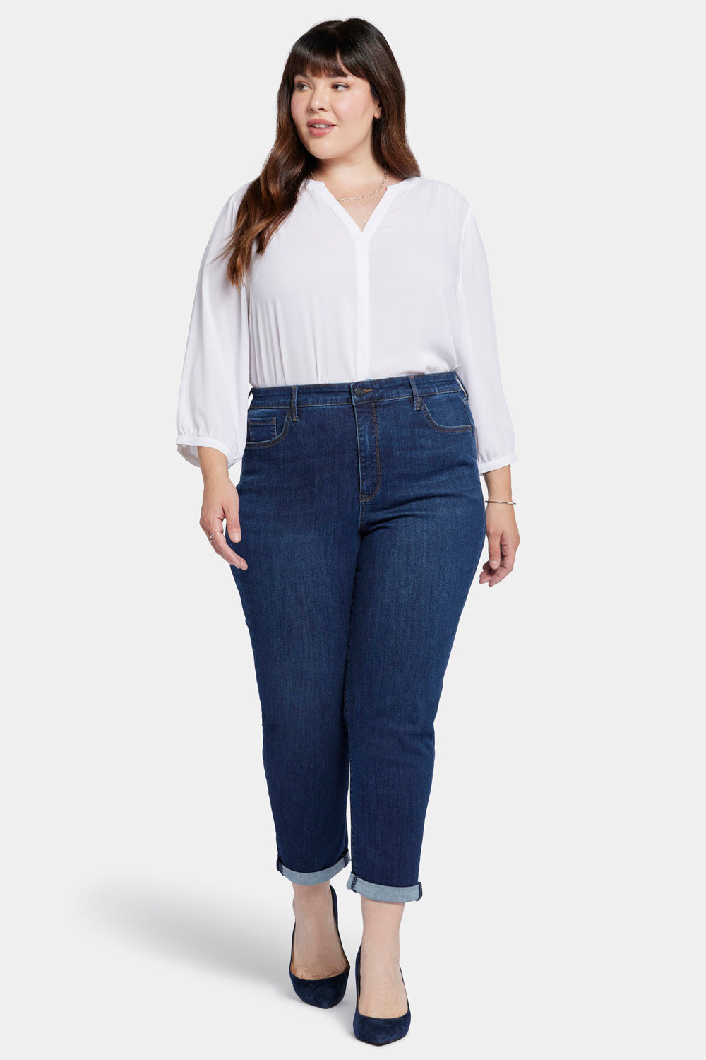 NYDJ Margot Girlfriend Jeans In Plus Size In Cool Embrace® Denim With Roll Cuffs - Palace