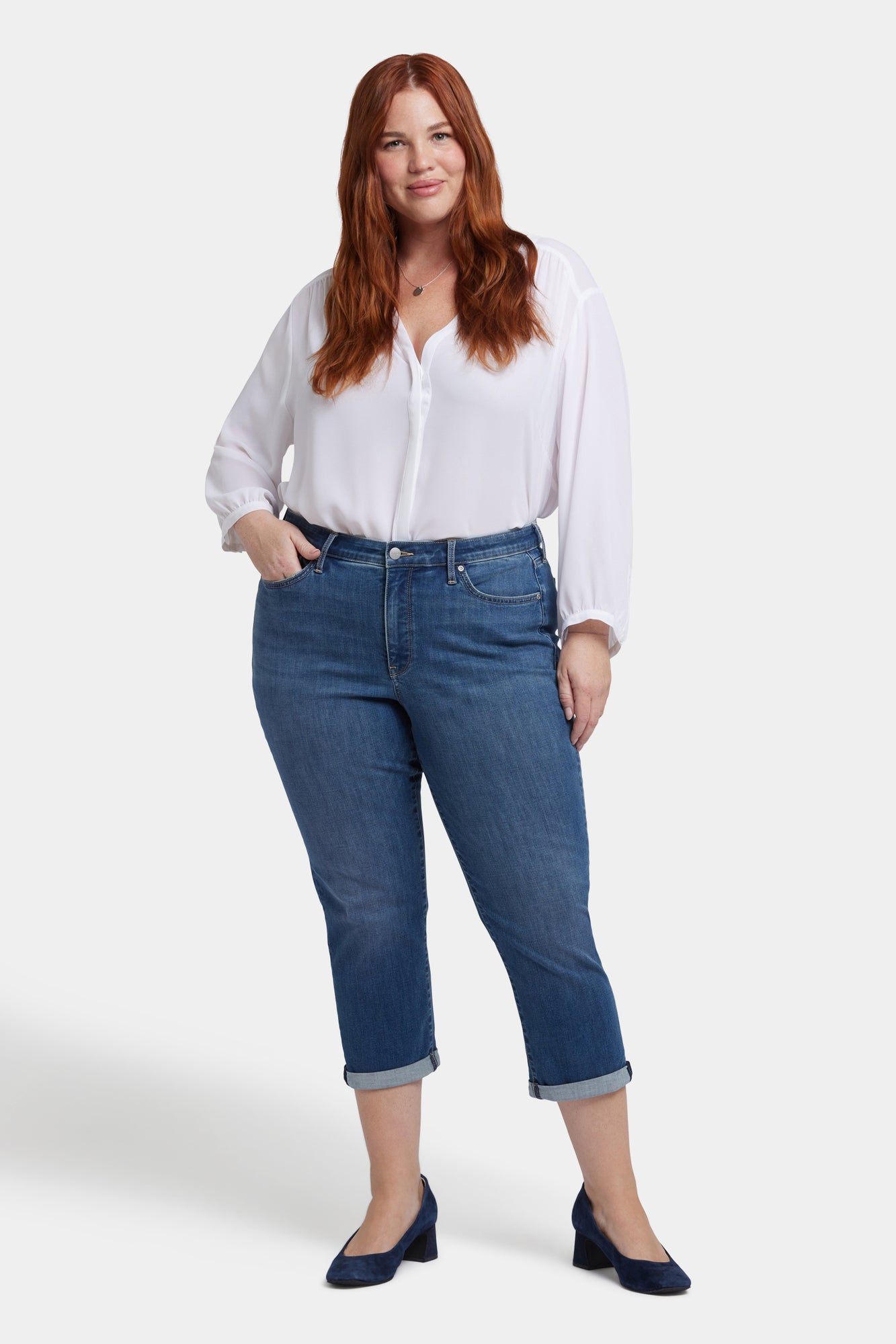 NYDJ Chloe Skinny Capri Jeans In Plus Size In Cool Embrace® Denim With Roll Cuffs - Costa Brava