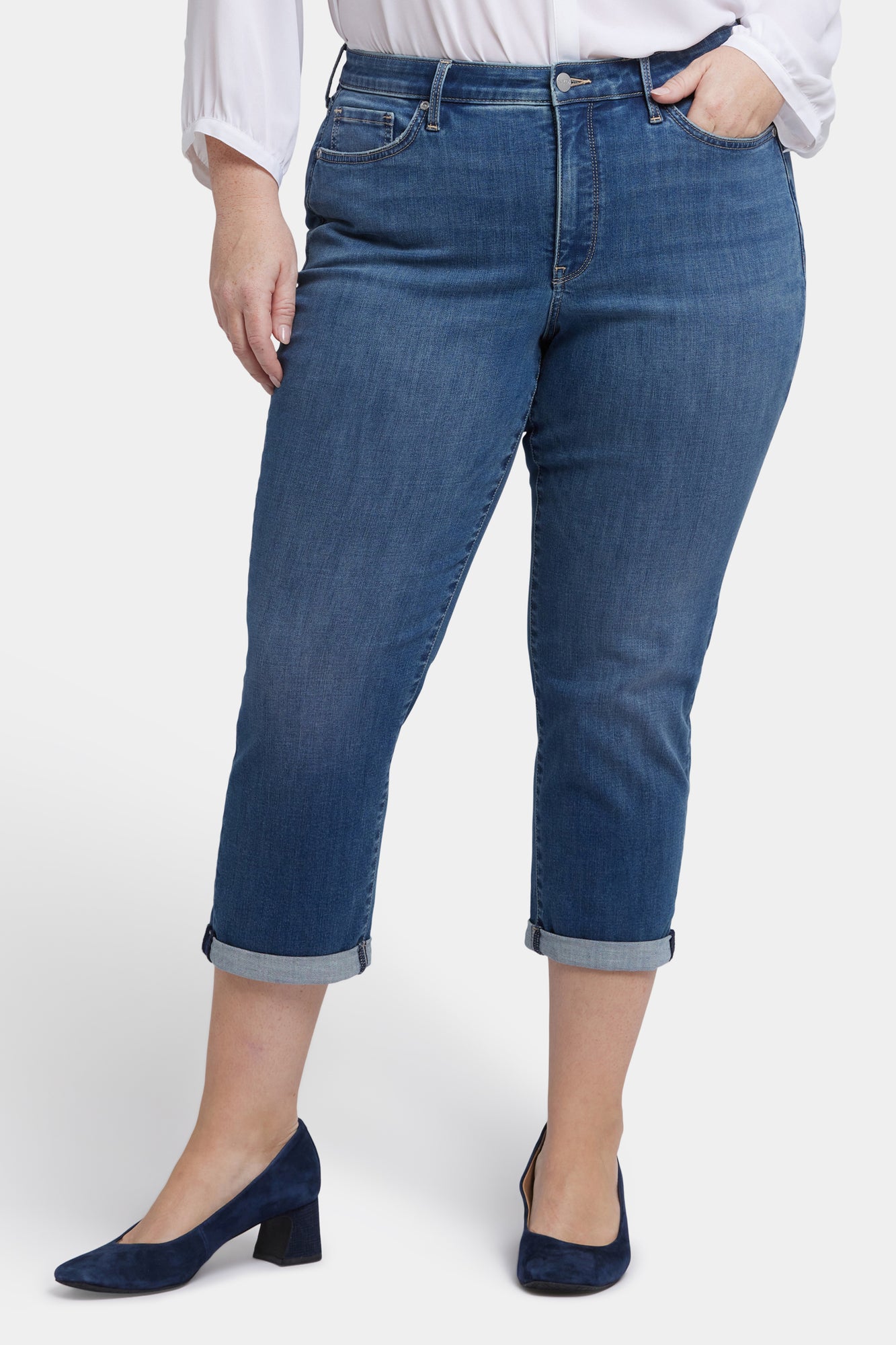 NYDJ Chloe Skinny Capri Jeans In Plus Size In Cool Embrace® Denim With Roll Cuffs - Costa Brava