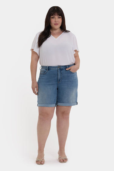 NYDJ Diana Relaxed Denim Shorts In Plus Size With Roll Cuffs - Barcelona Breeze