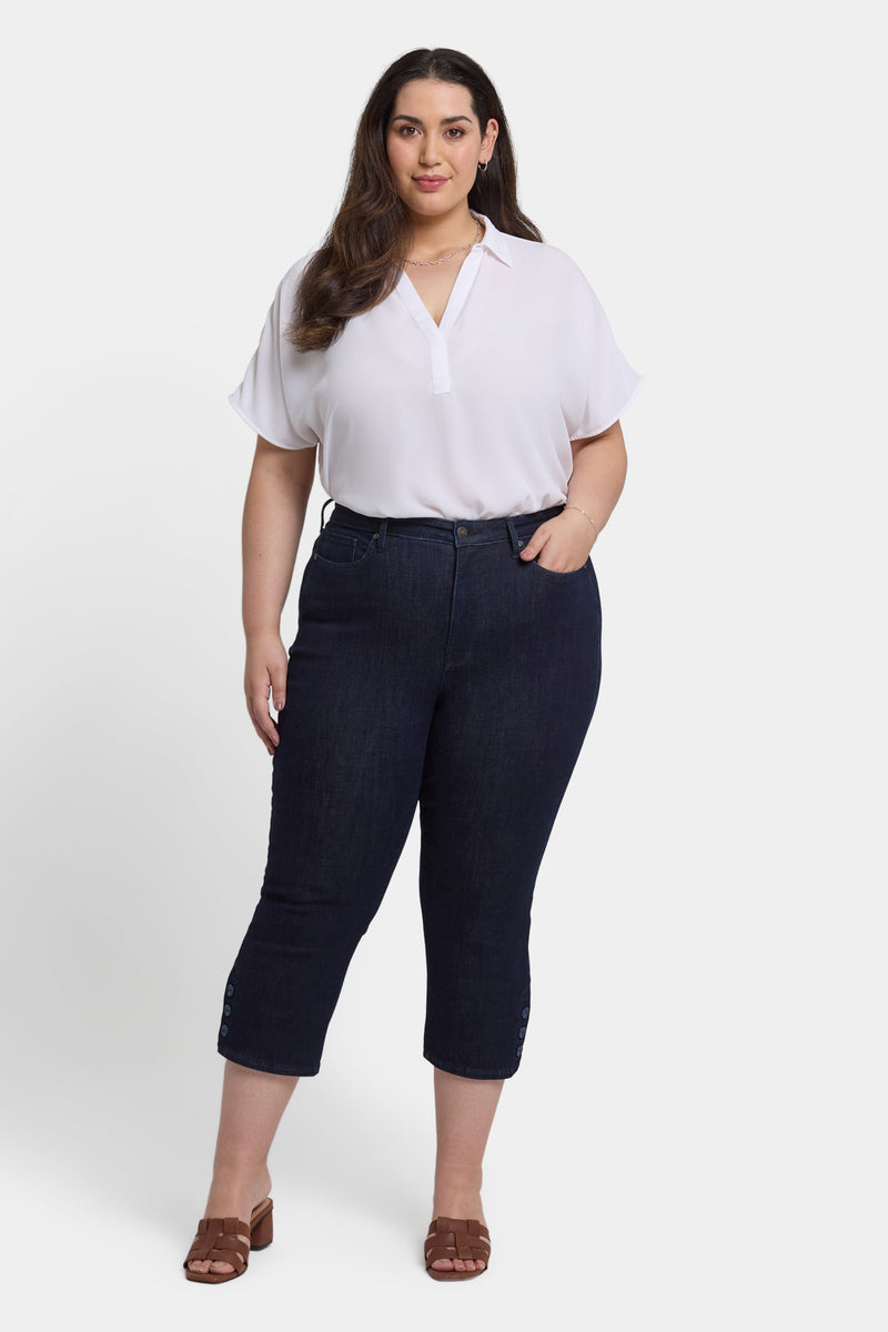 NYDJ Joni Relaxed Capri Jeans In Plus Size With High Rise And Side Button Plackets - Rinse