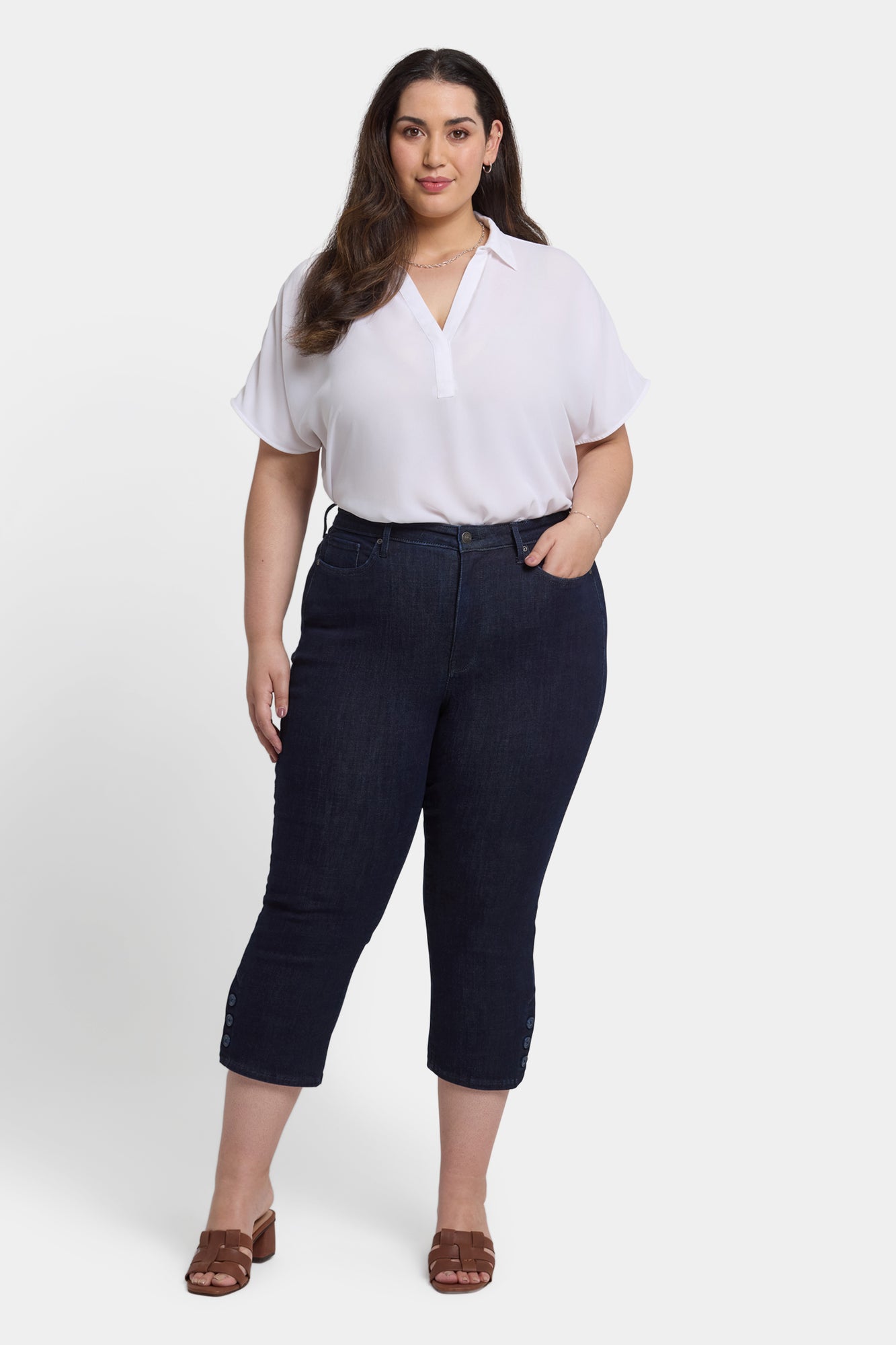 NYDJ Joni Relaxed Capri Jeans In Plus Size With High Rise And Side Button Plackets - Rinse