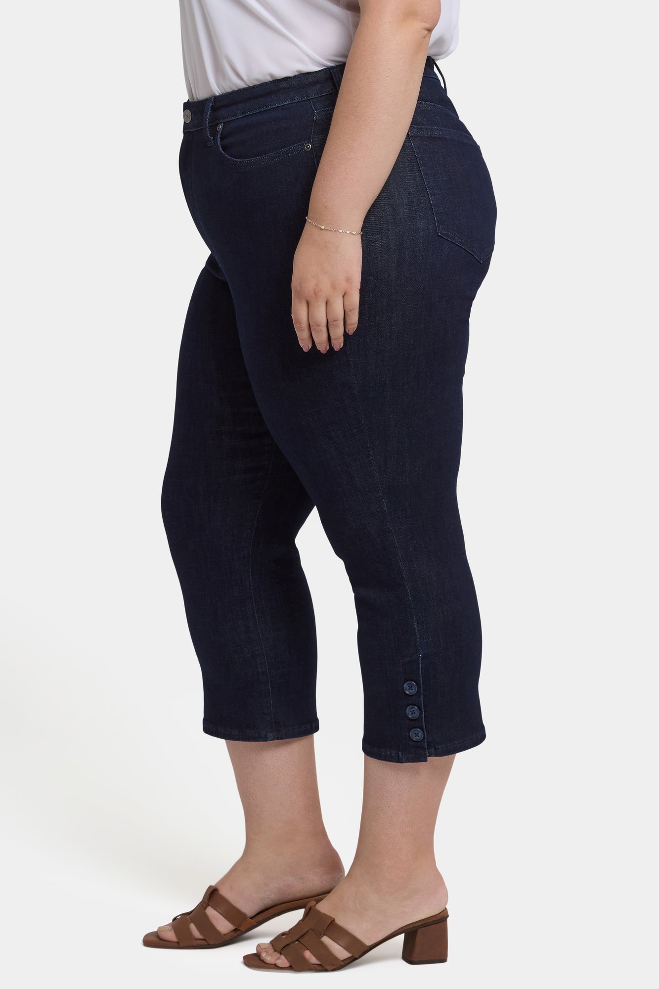 NYDJ Joni Relaxed Capri Jeans In Plus Size With High Rise And Side Button Plackets - Rinse