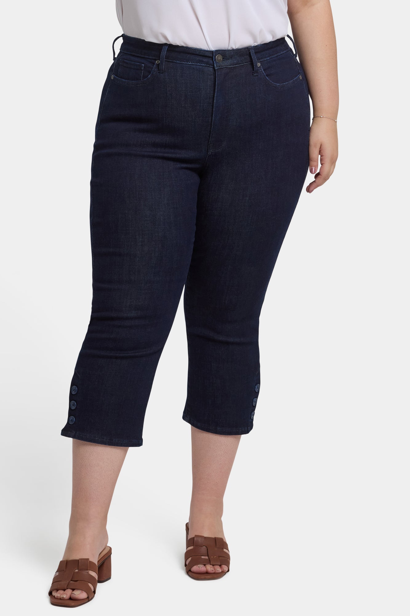 NYDJ Joni Relaxed Capri Jeans In Plus Size With High Rise And Side Button Plackets - Rinse