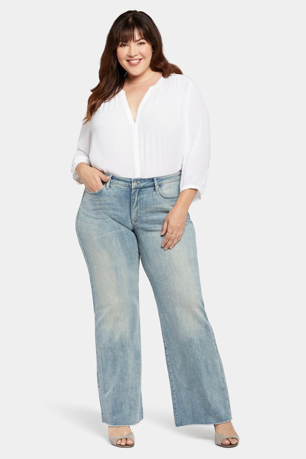 【COSYHARU】Diff Feel Wide Denim Pants Teresa Trouser Jeans In Plus Size With Frayed Hems