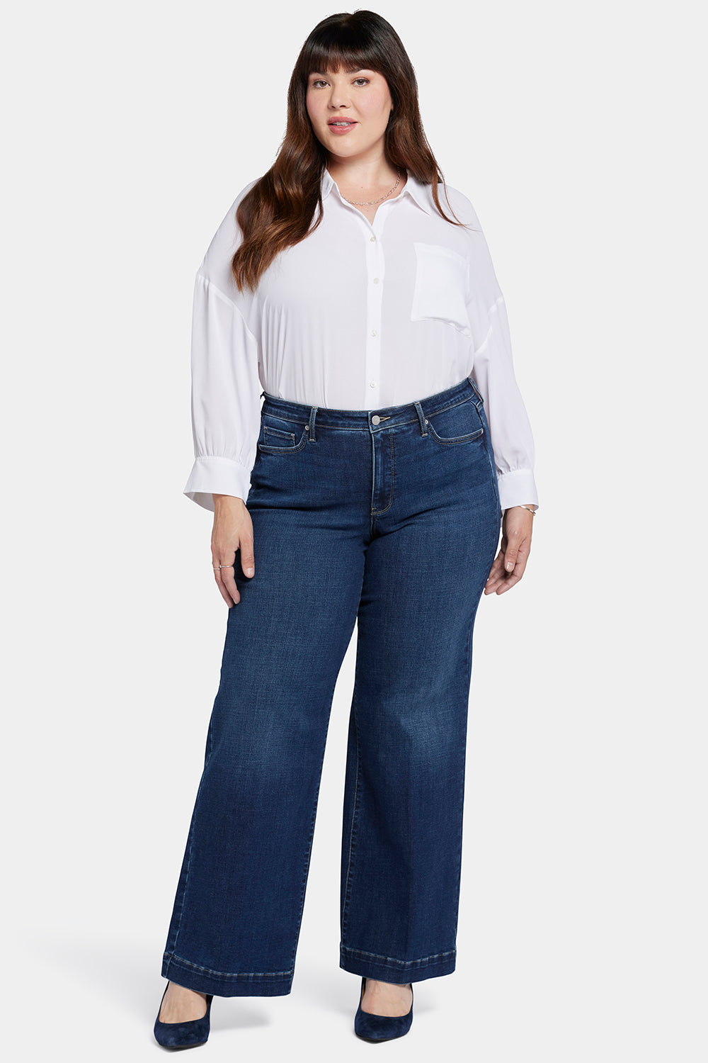 Teresa Wide Leg Jeans In Plus Size With 1 1/2 Hems - Cambridge