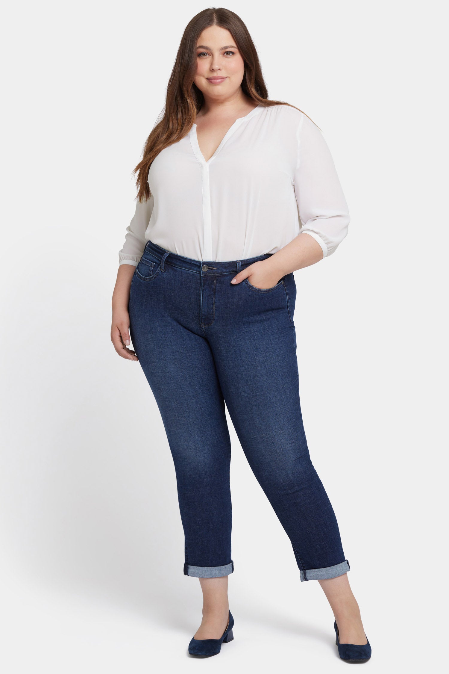 Sheri Slim Ankle Jeans In Plus Size With Roll Cuffs - Wellspring