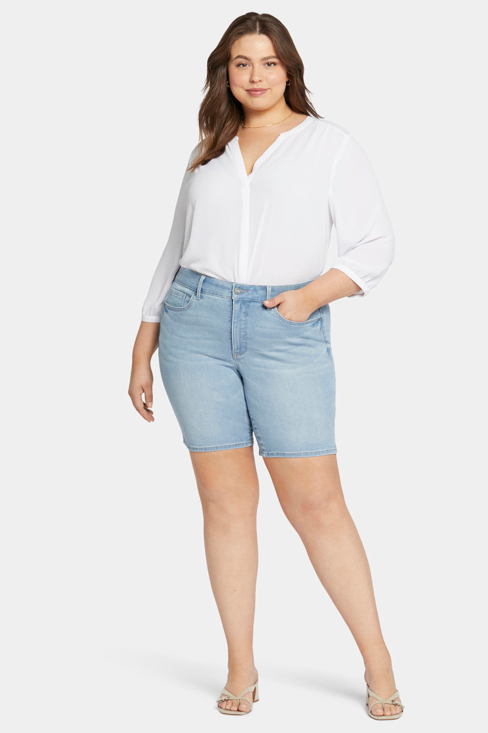 NYDJ Ella Denim Shorts In Plus Size With Side Slits - Poetry
