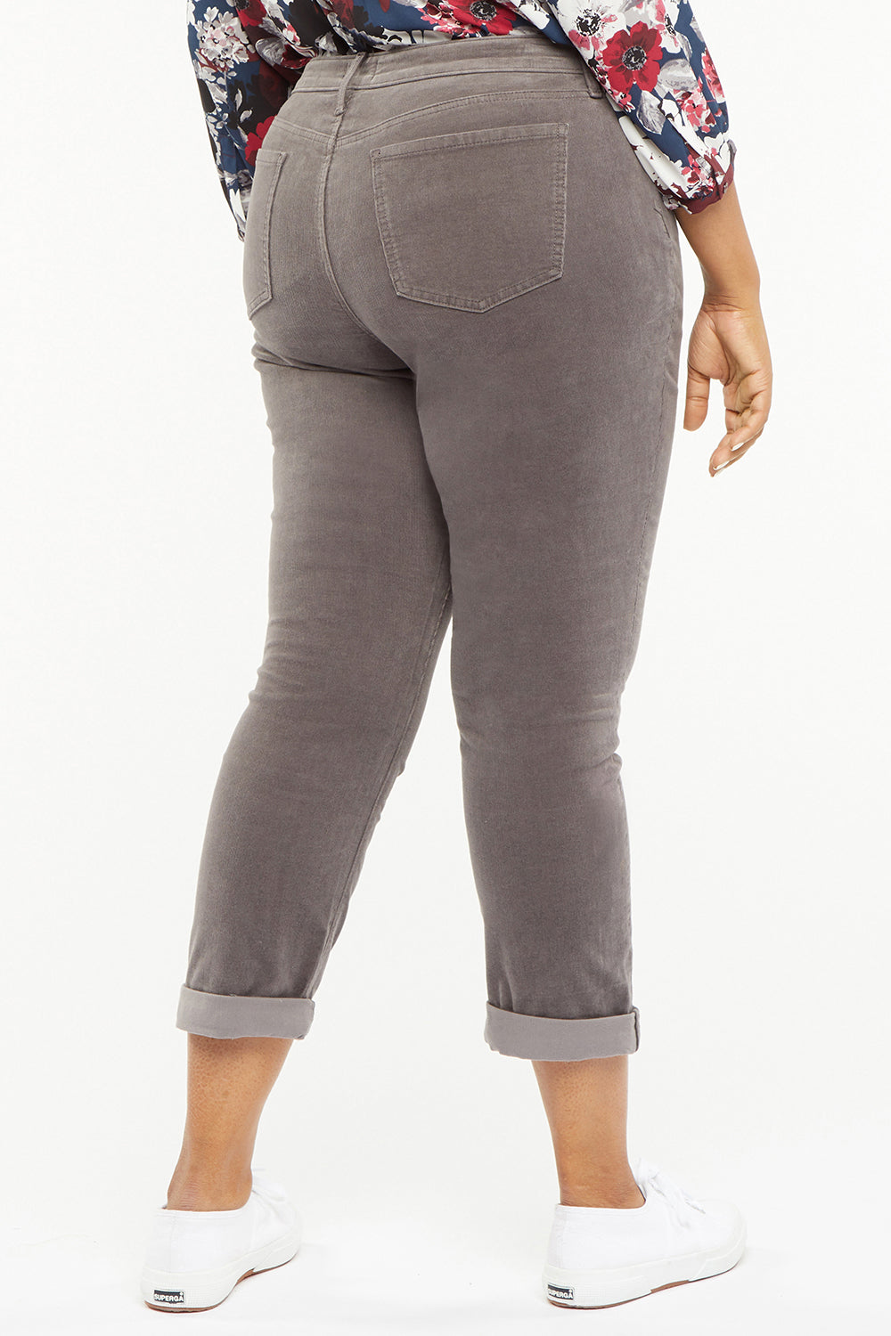 NYDJ Margot Girlfriend Pants In Plus Size In Fine Wale Corduroy With Roll Cuffs - Volcanic Glass
