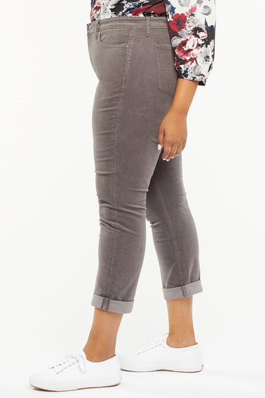 NYDJ Margot Girlfriend Pants In Plus Size In Fine Wale Corduroy With Roll Cuffs - Volcanic Glass