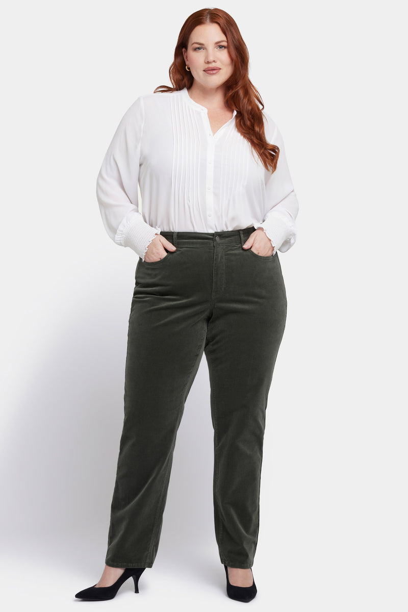 NYDJ Marilyn Straight Pants In Plus Size In Fine Wale Stretch Corduroy - Vine Leaf