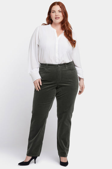 NYDJ Marilyn Straight Pants In Plus Size In Fine Wale Stretch Corduroy - Vine Leaf