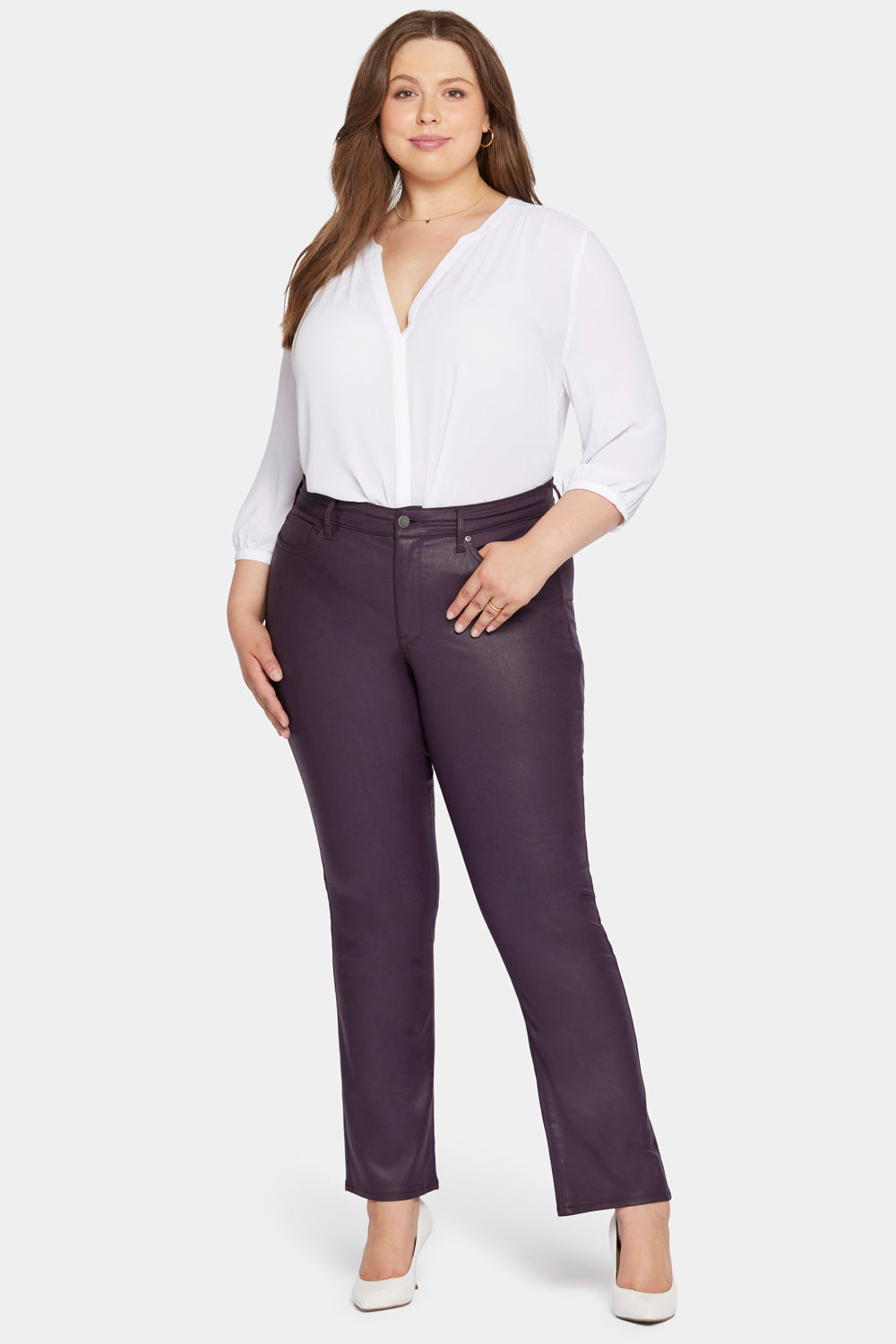 Uplift Coated Marilyn Straight Jeans In Plus Size Eggplant Coated Purple NYDJ