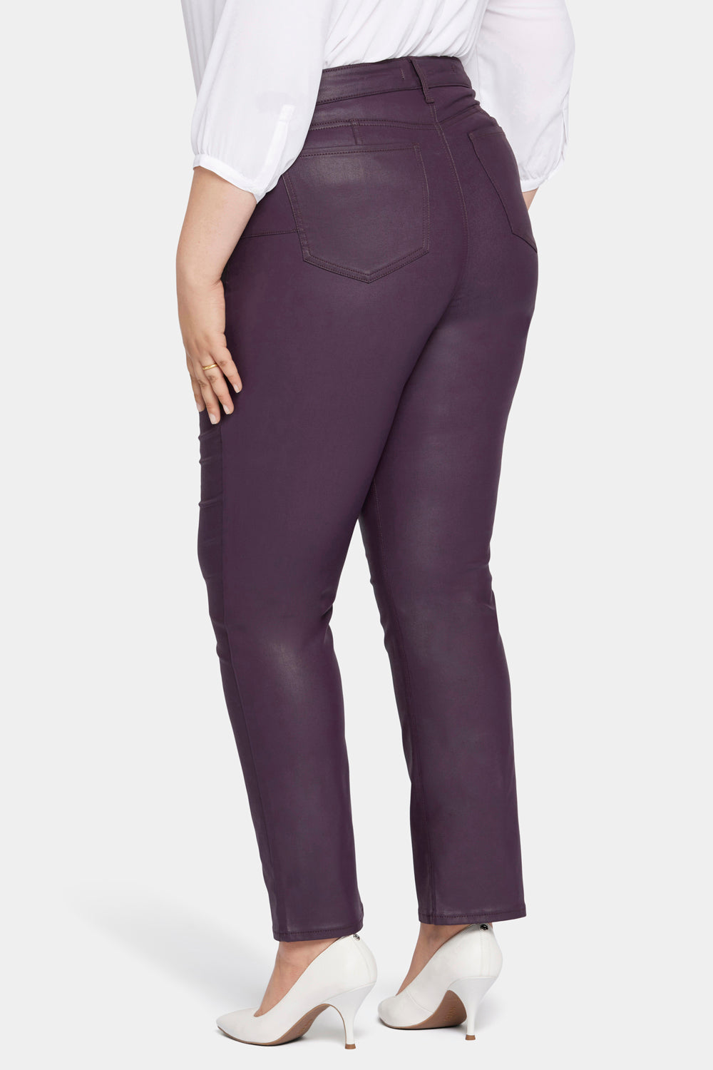 Uplift Coated Marilyn Straight Jeans In Plus Size Eggplant Coated Purple NYDJ