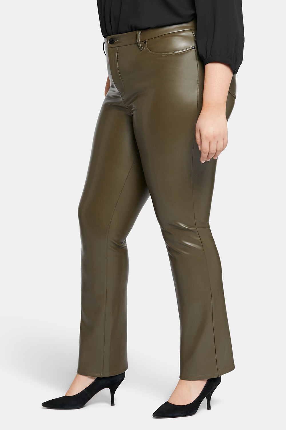 Faux Leather Marilyn Straight Pants In Plus Size Sculpt Her™ Collection Ripe Olive Green Nydj 5552