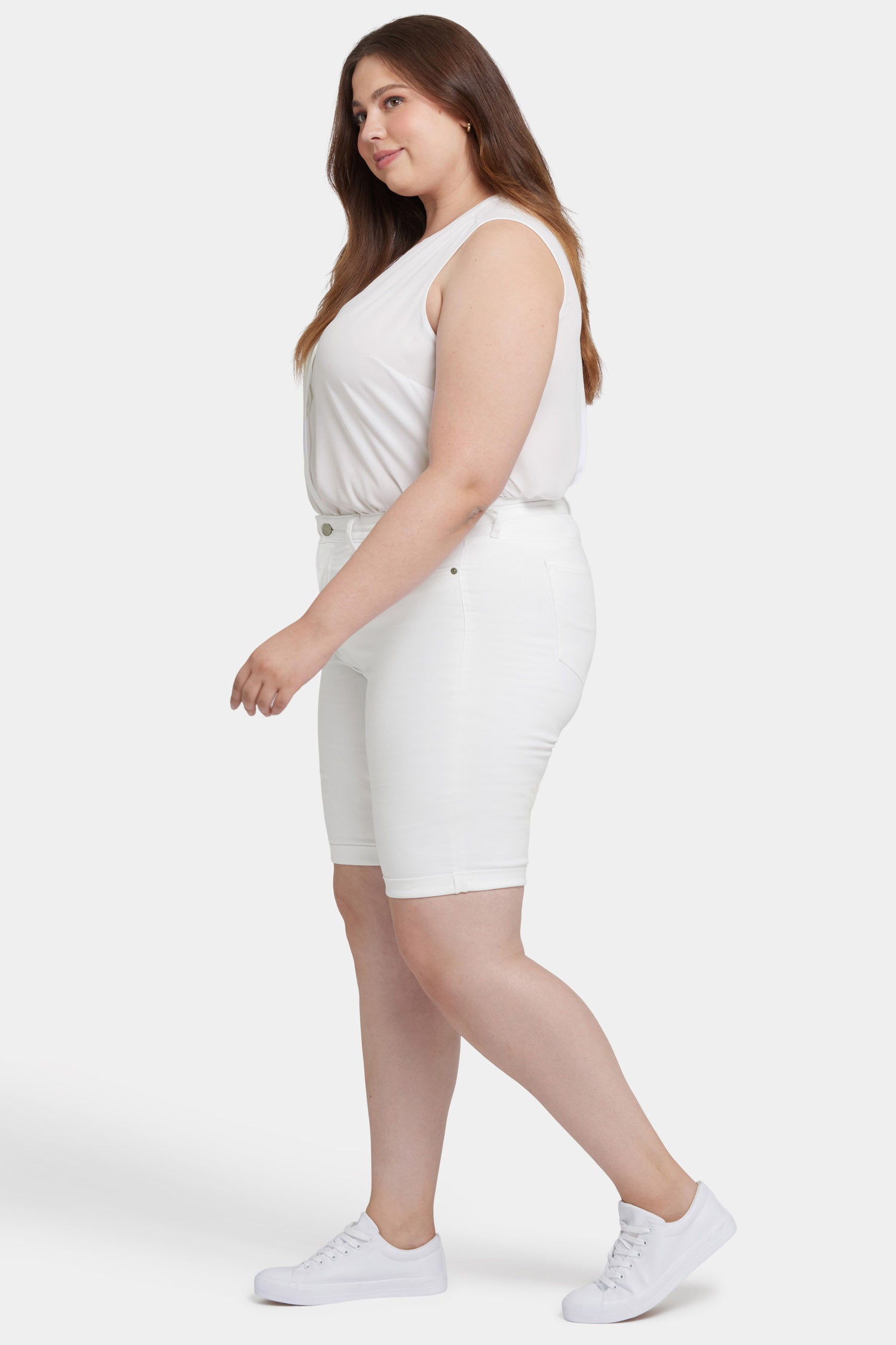 NYDJ Plus Size Briella Roll Cuff Denim Shorts - Optic White