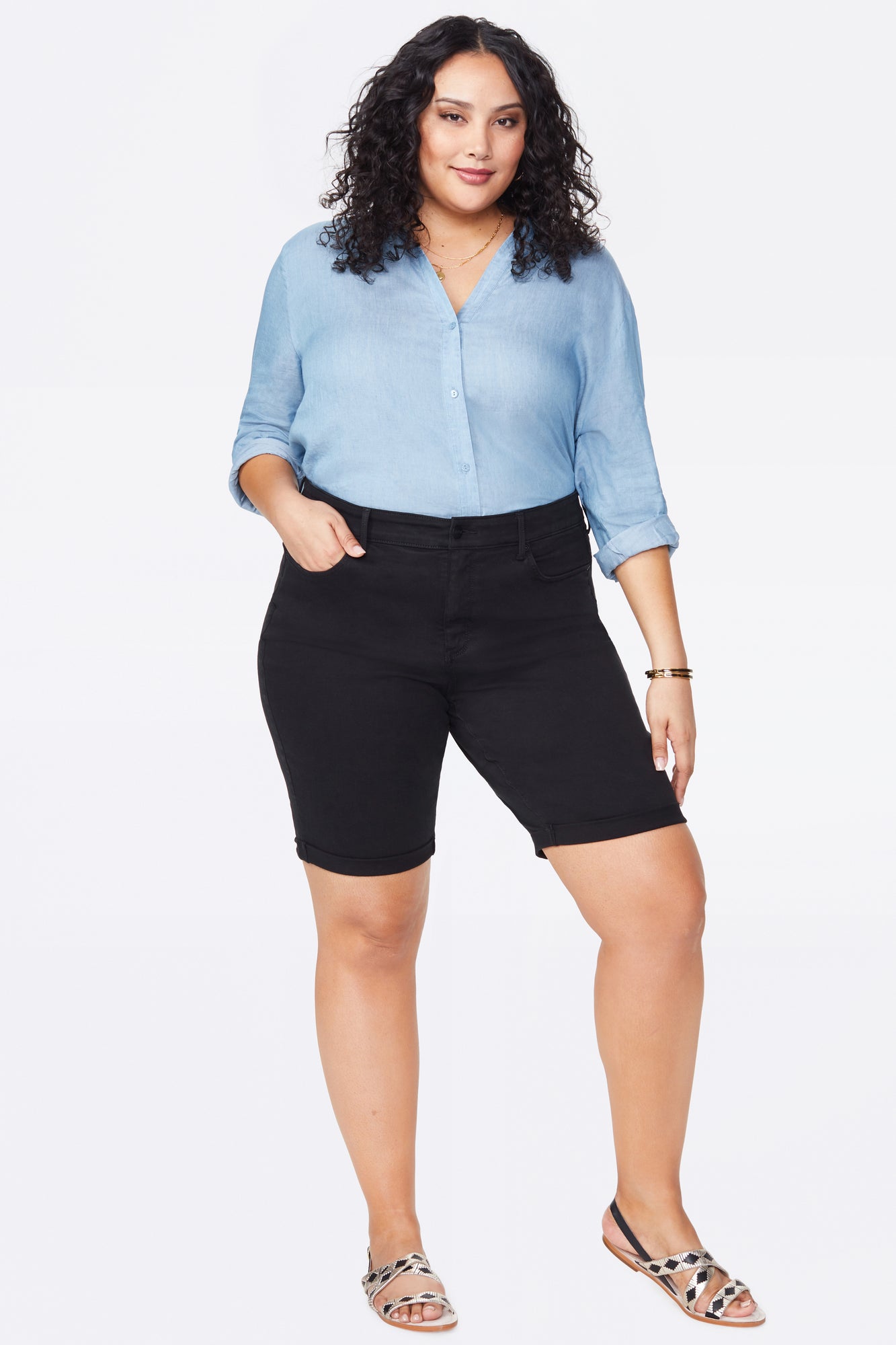 NYDJ Briella 11 Inch Denim Shorts In Plus Size With Roll Cuffs - Black