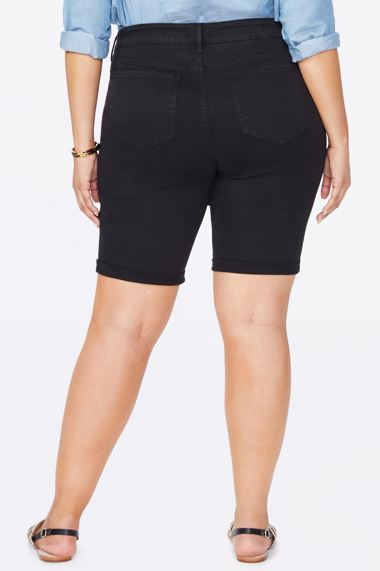 NYDJ Briella 11 Inch Denim Shorts In Plus Size With Roll Cuffs - Black
