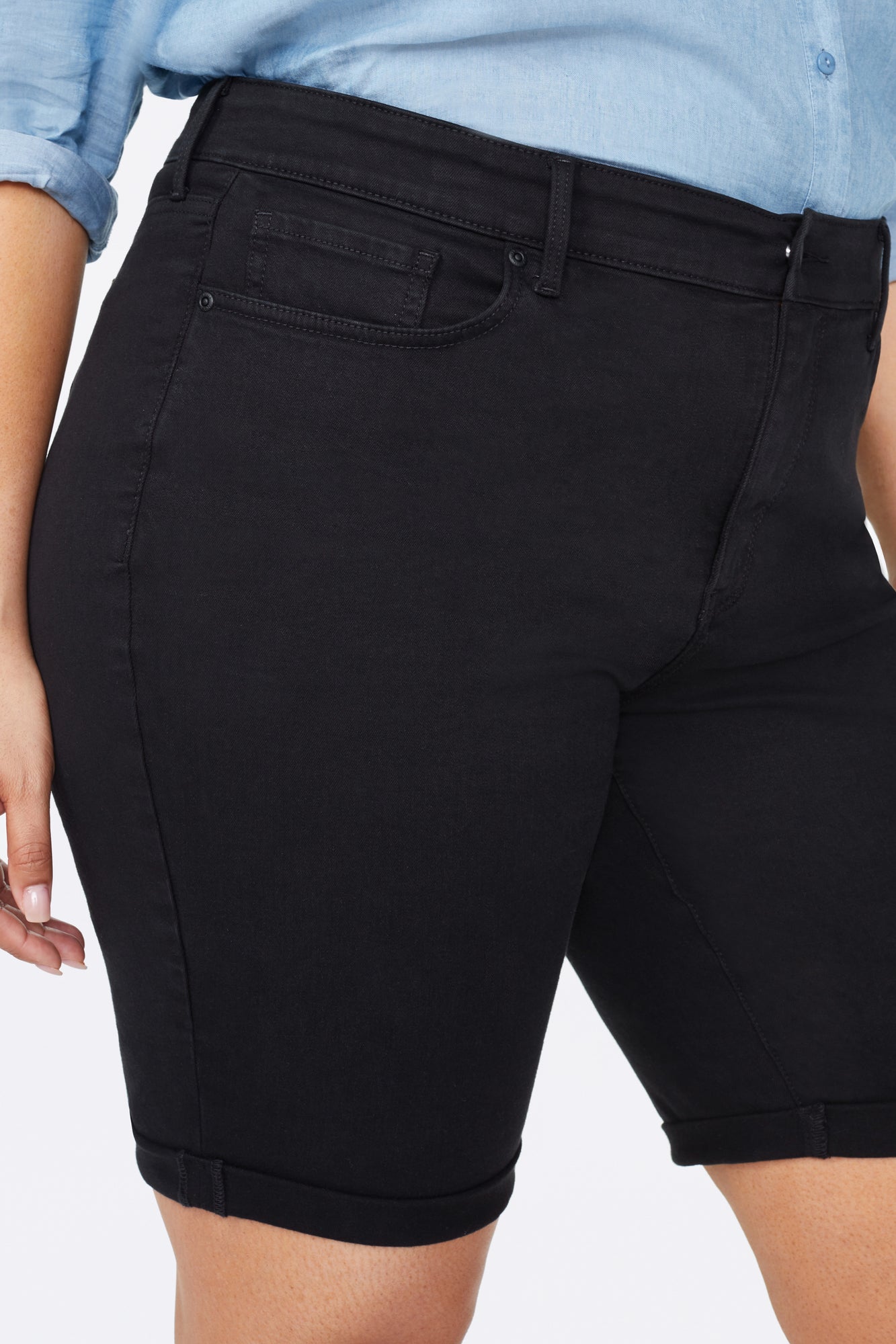 NYDJ Briella 11 Inch Denim Shorts In Plus Size With Roll Cuffs - Black