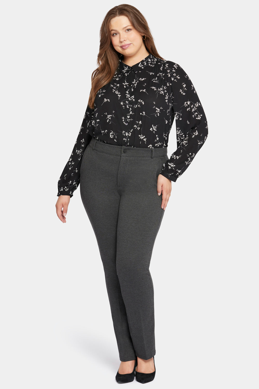 NYDJ Plus Size Classic Trouser Pants - Charcoal Heathered - 24W NYDJ Plus Size Classic Trouser Pants - Charcoal Heathered - 24W
