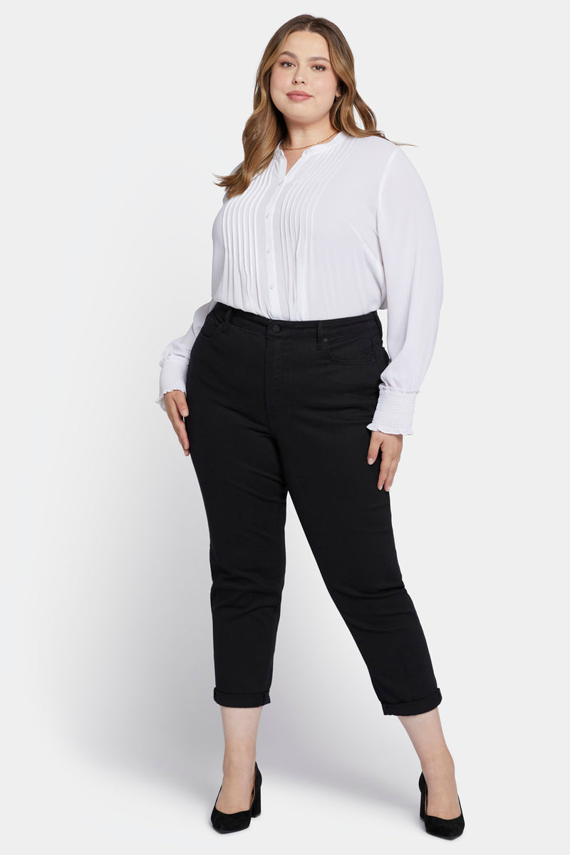 NYDJ Margot Girlfriend Jeans In Plus Size In Cool Embrace® Denim With Roll Cuffs - Black