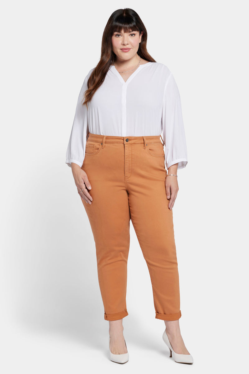 NYDJ Margot Girlfriend Jeans In Plus Size In Cool Embrace® Denim With Roll Cuffs - Rust Brown