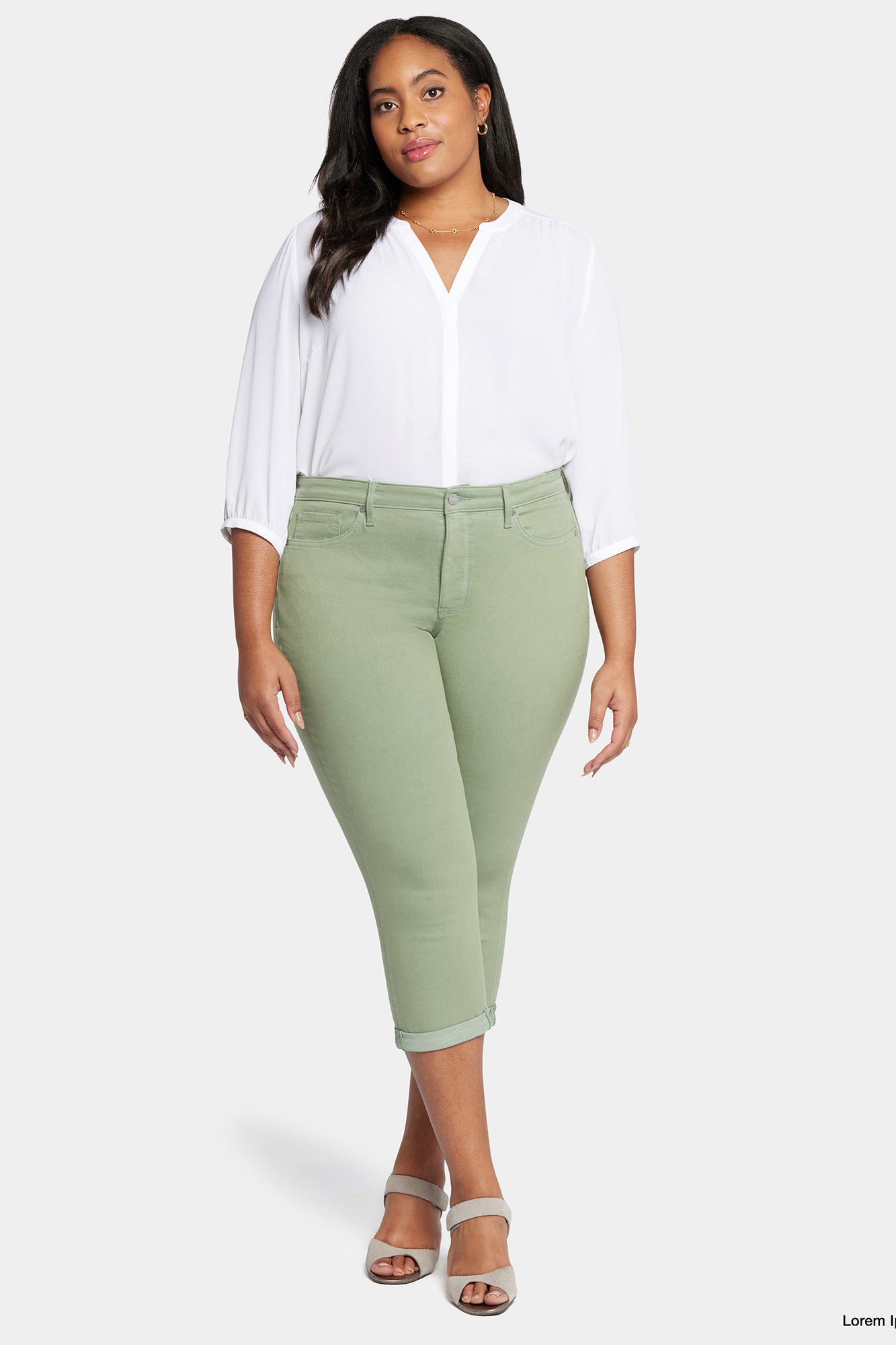 NYDJ Chloe Skinny Capri Jeans In Plus Size In Cool Embrace® Denim With Roll Cuffs - English Ivy