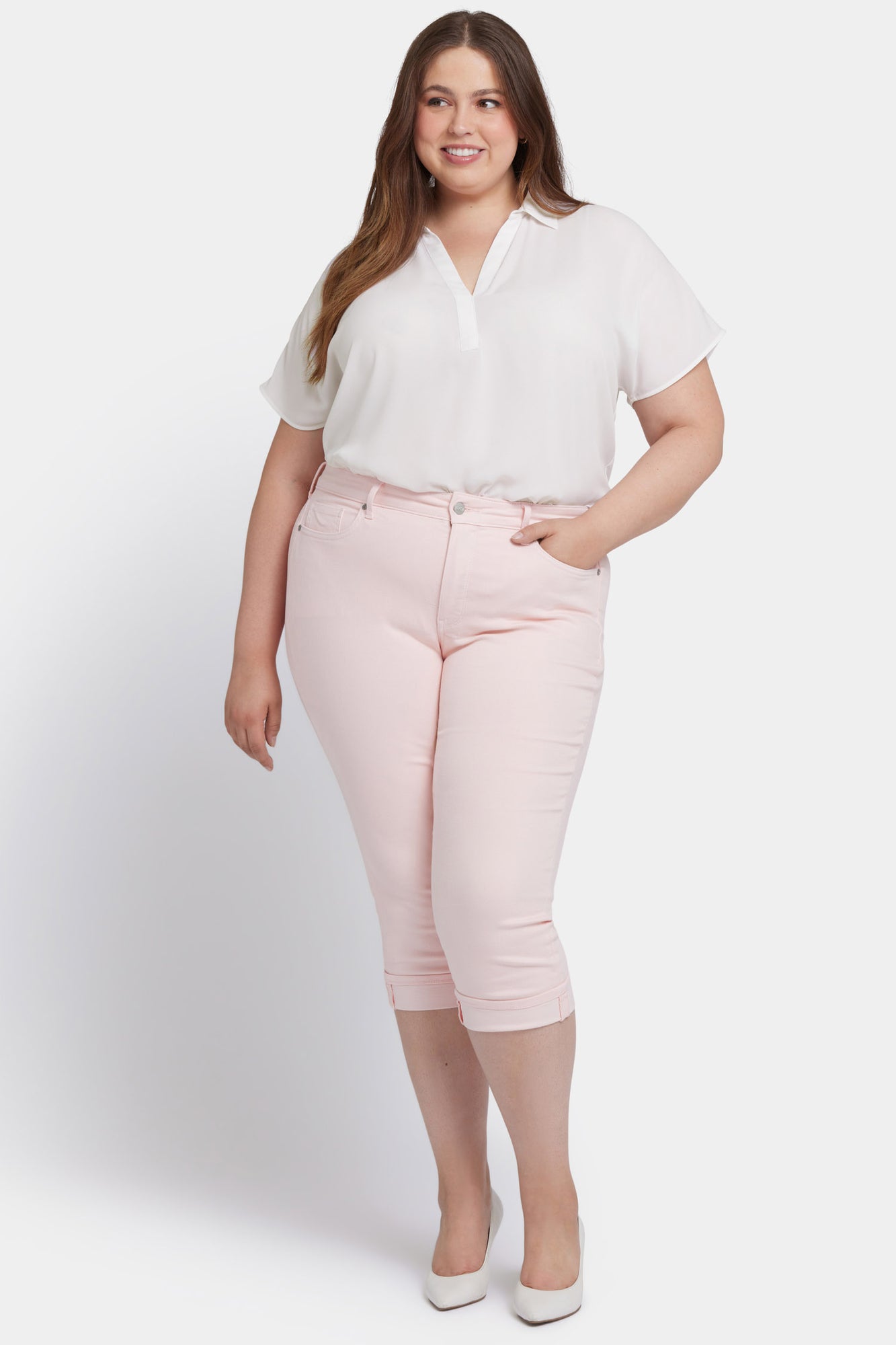 NYDJ Marilyn Straight Crop Jeans In Plus Size In Cool Embrace® Denim With Cuffs - Crystal Pink