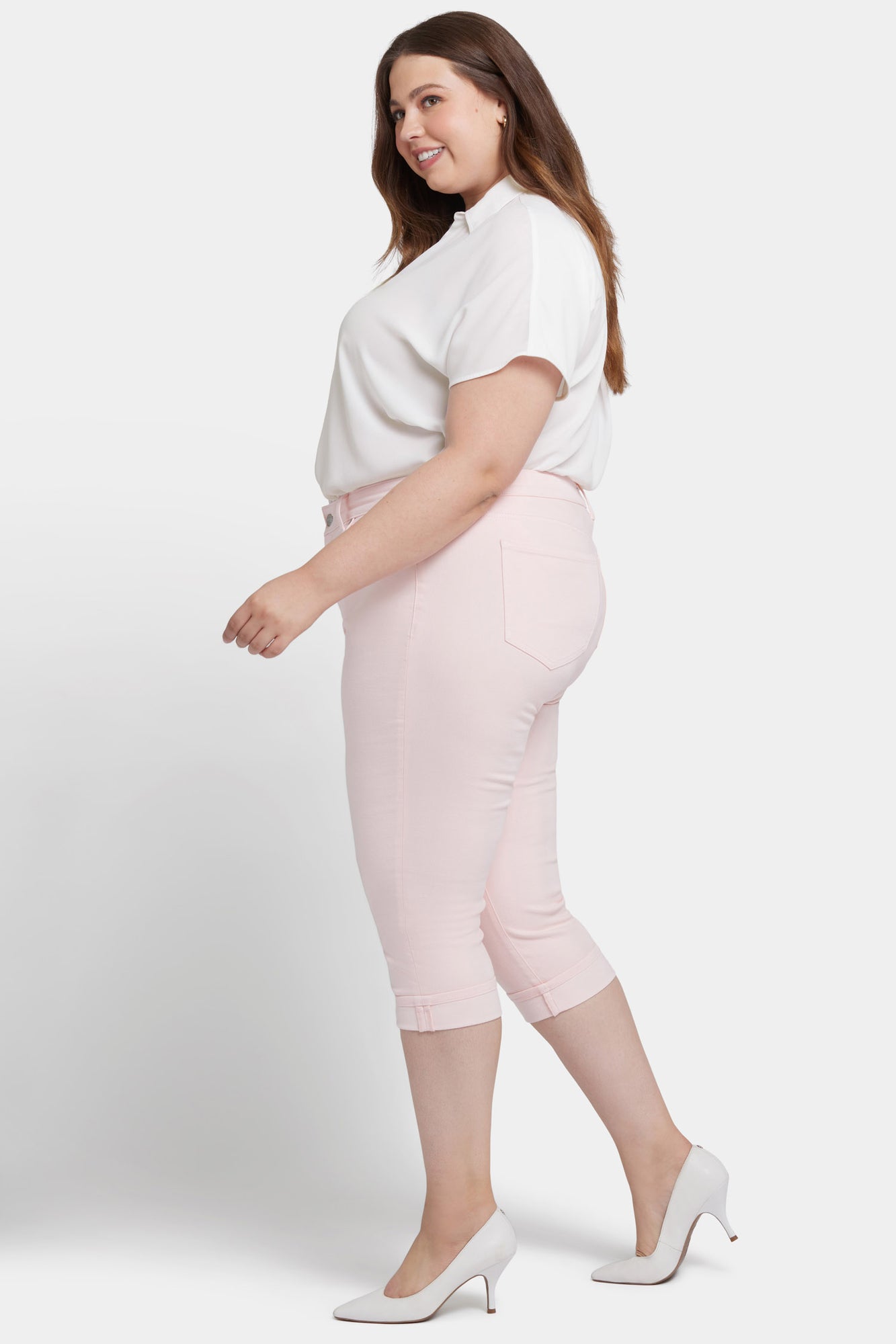 NYDJ Marilyn Straight Crop Jeans In Plus Size In Cool Embrace® Denim With Cuffs - Crystal Pink