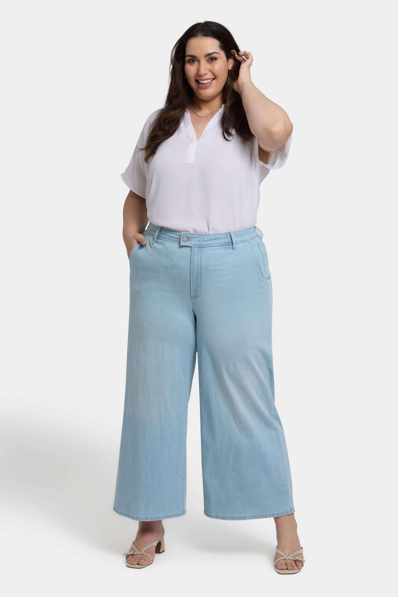 NYDJ Mona Wide Leg Trouser Ankle Jeans In Plus Size With High Rise - Clear Waters