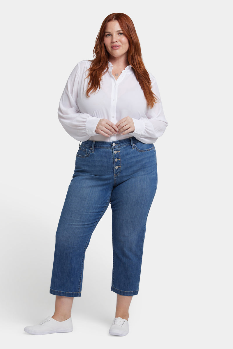 NYDJ Relaxed Piper Crop Jeans In Plus Size With Exposed Button Fly And 1