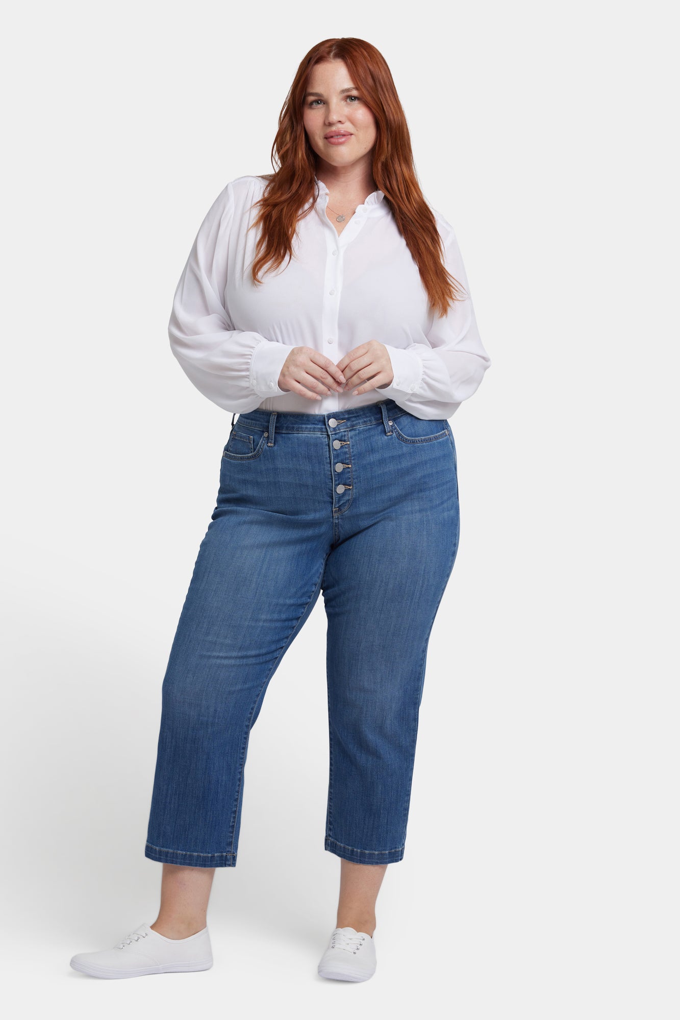 NYDJ Relaxed Piper Crop Jeans In Plus Size With Exposed Button Fly And 1