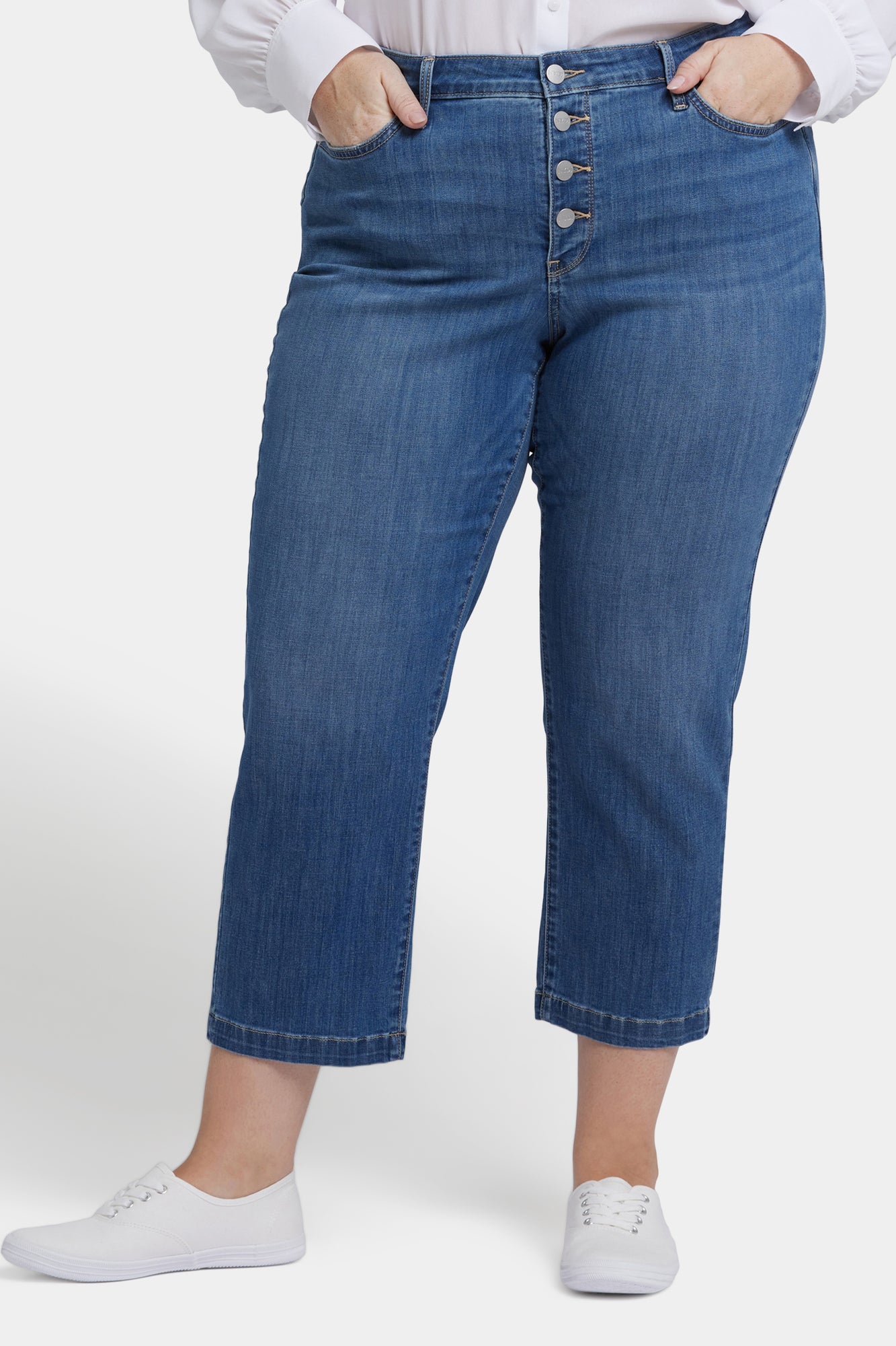 NYDJ Relaxed Piper Crop Jeans In Plus Size With Exposed Button Fly And 1