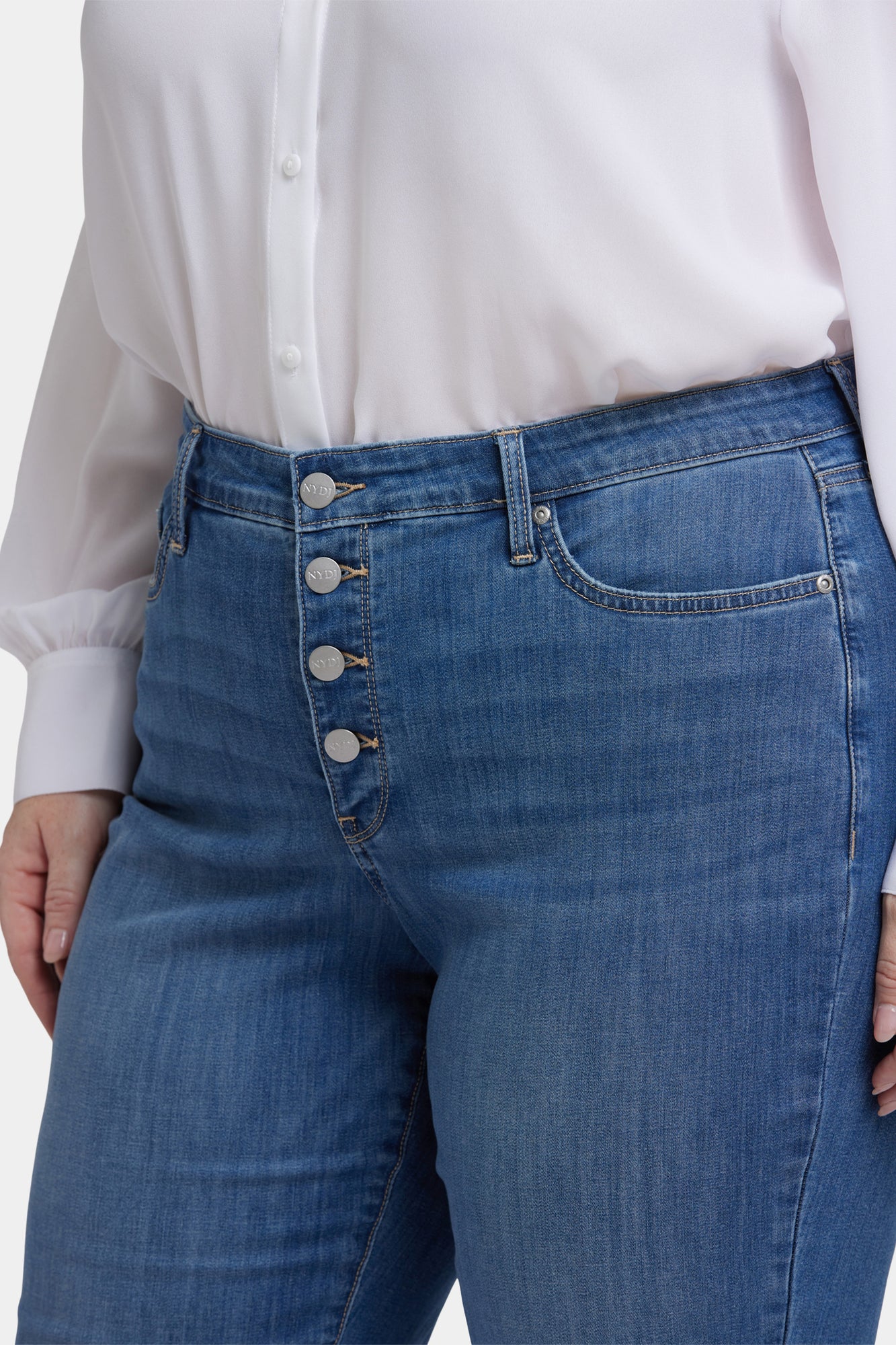 NYDJ Relaxed Piper Crop Jeans In Plus Size With Exposed Button Fly And 1