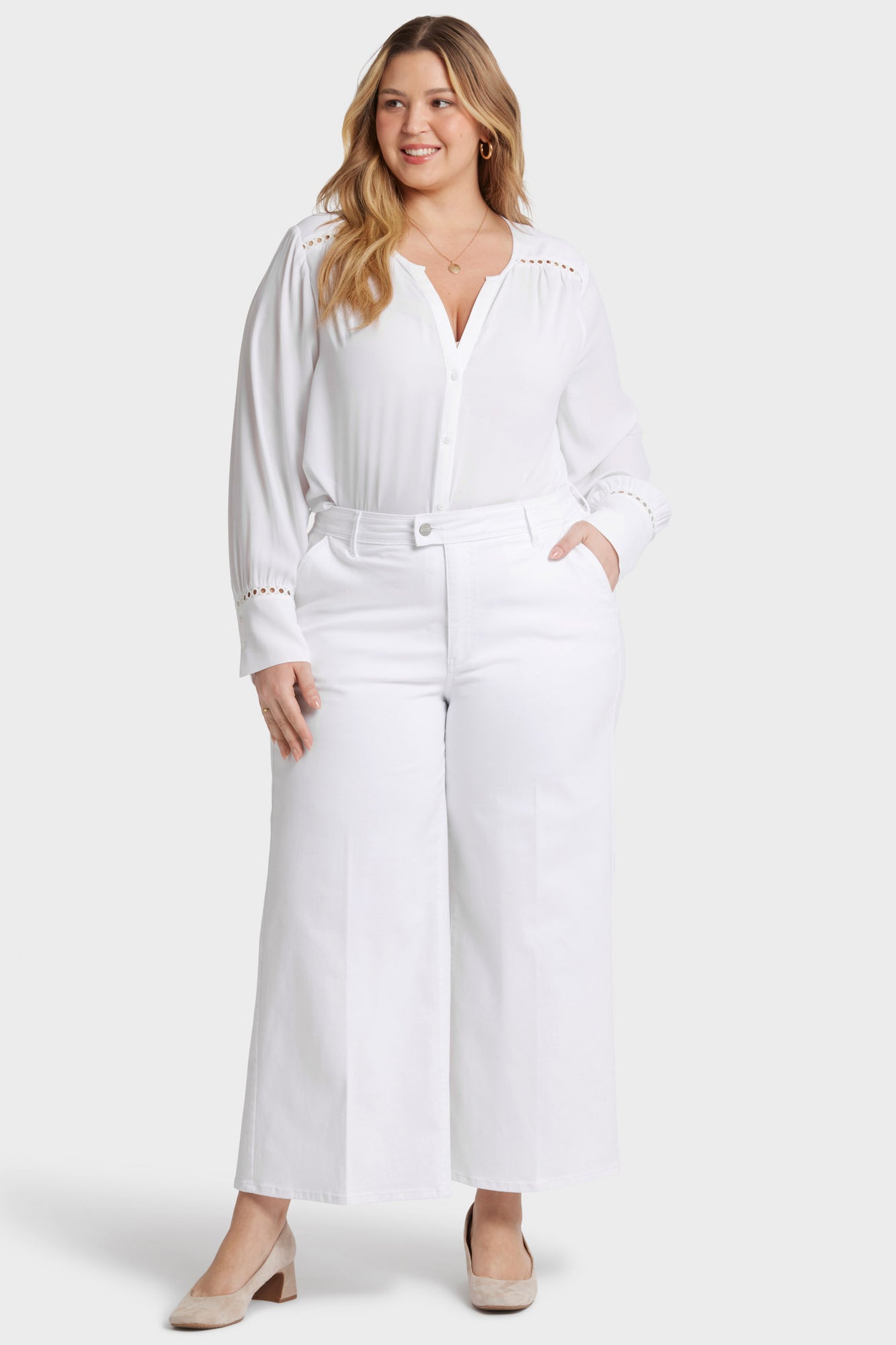 NYDJ Mona Wide Leg Trouser Ankle Jeans In Plus Size With High Rise - Optic White