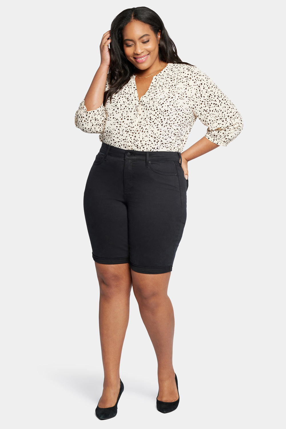 NYDJ Plus Women's Briella Roll Cuff Denim Shorts - Black - Size 18W NYDJ Plus Women's Briella Roll Cuff Denim Shorts - Black - Size 18W
