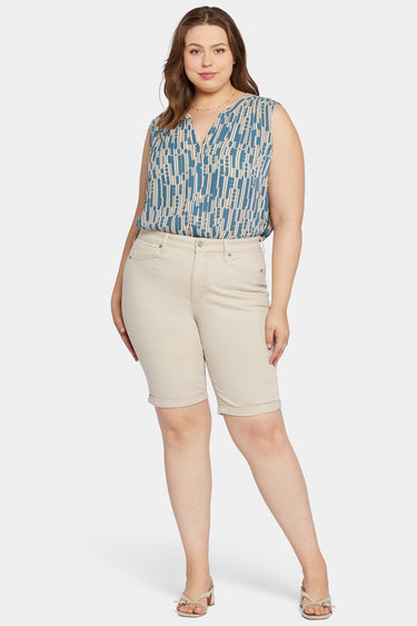 NYDJ Briella 11 Inch Denim Shorts In Plus Size With Roll Cuffs - Feather