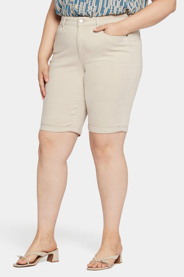 NYDJ Briella 11 Inch Denim Shorts In Plus Size With Roll Cuffs - Feather