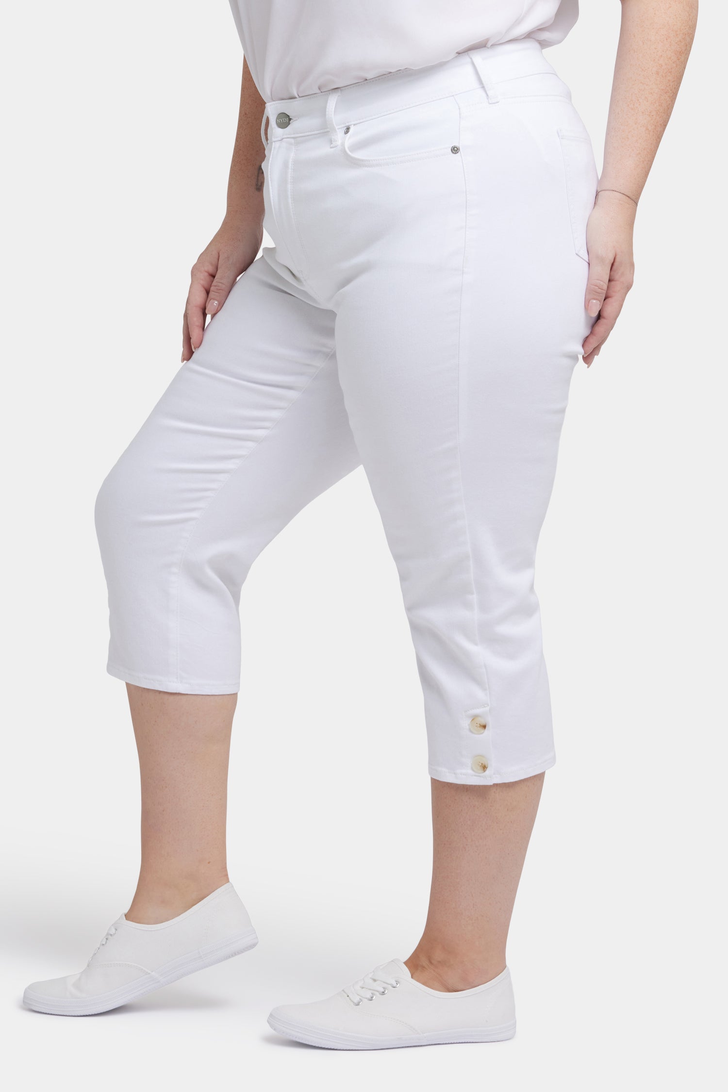 Marilyn Straight Crop Jeans In Plus Size With Side Button Plackets
