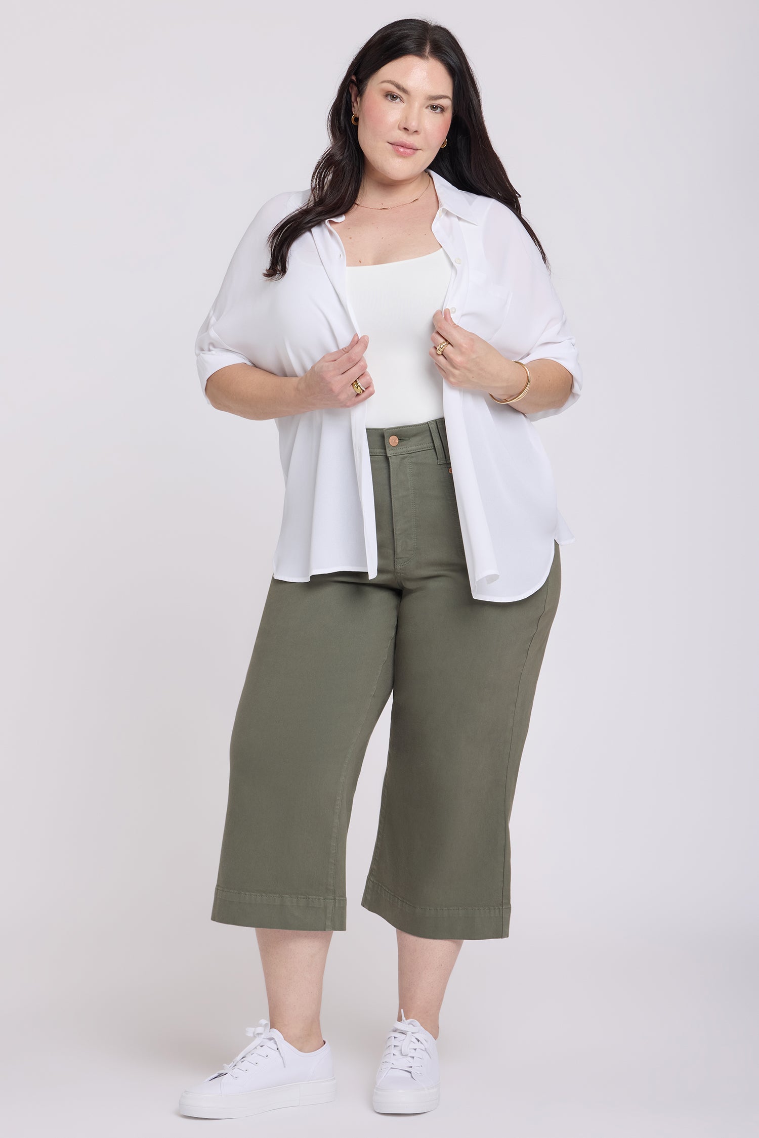 Brigitte Wide Leg Capri Jeans In Plus Size With High Rise And