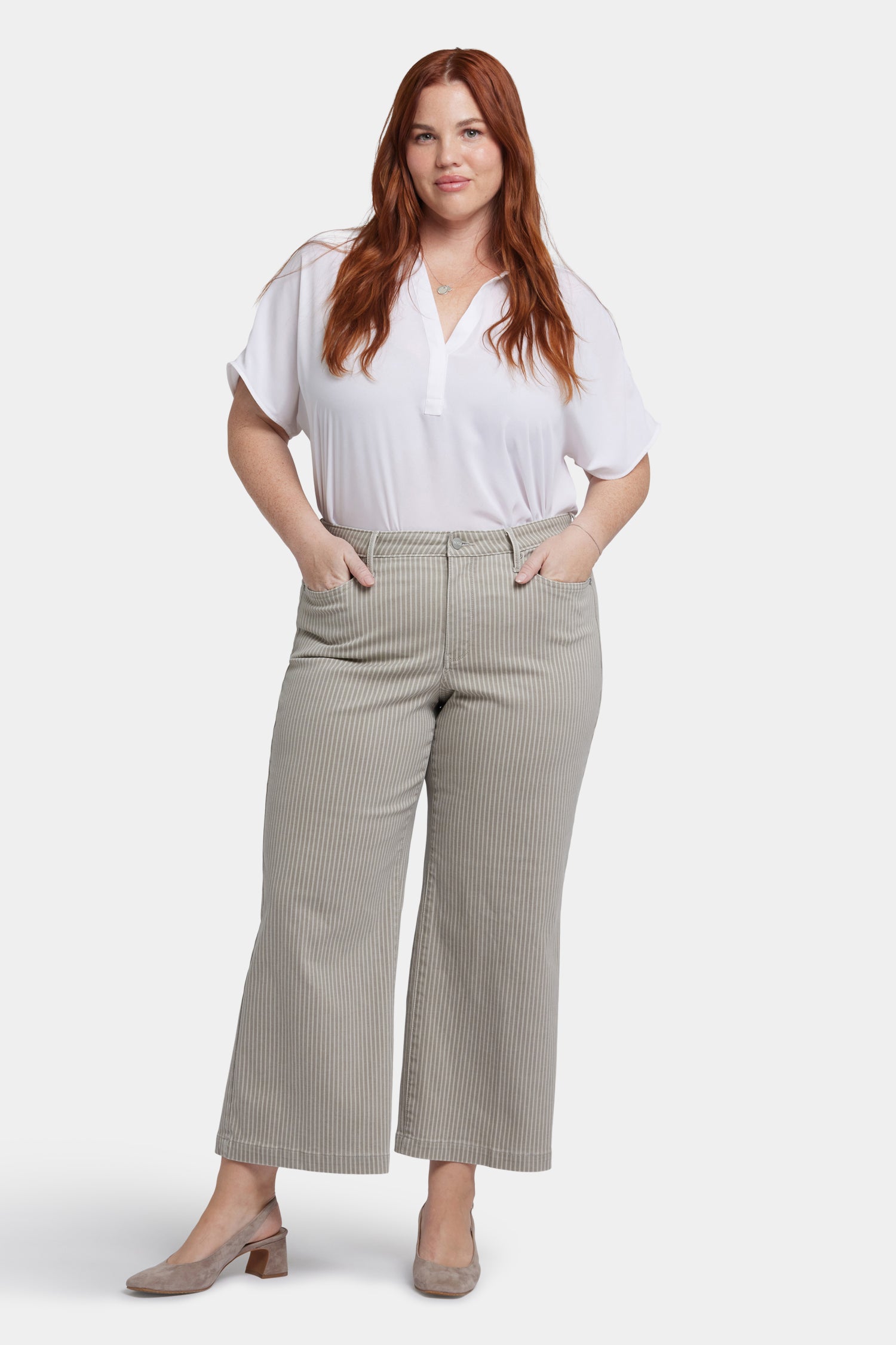 Teresa Wide Leg Ankle Jeans In Plus Size - Hidden Lodge Stripe Tan