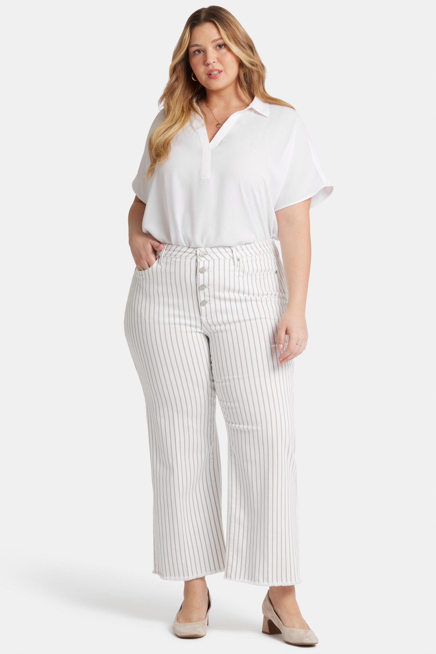 NYです Teresa Wide Leg Jeans In Plus Size With Side Button Plackets