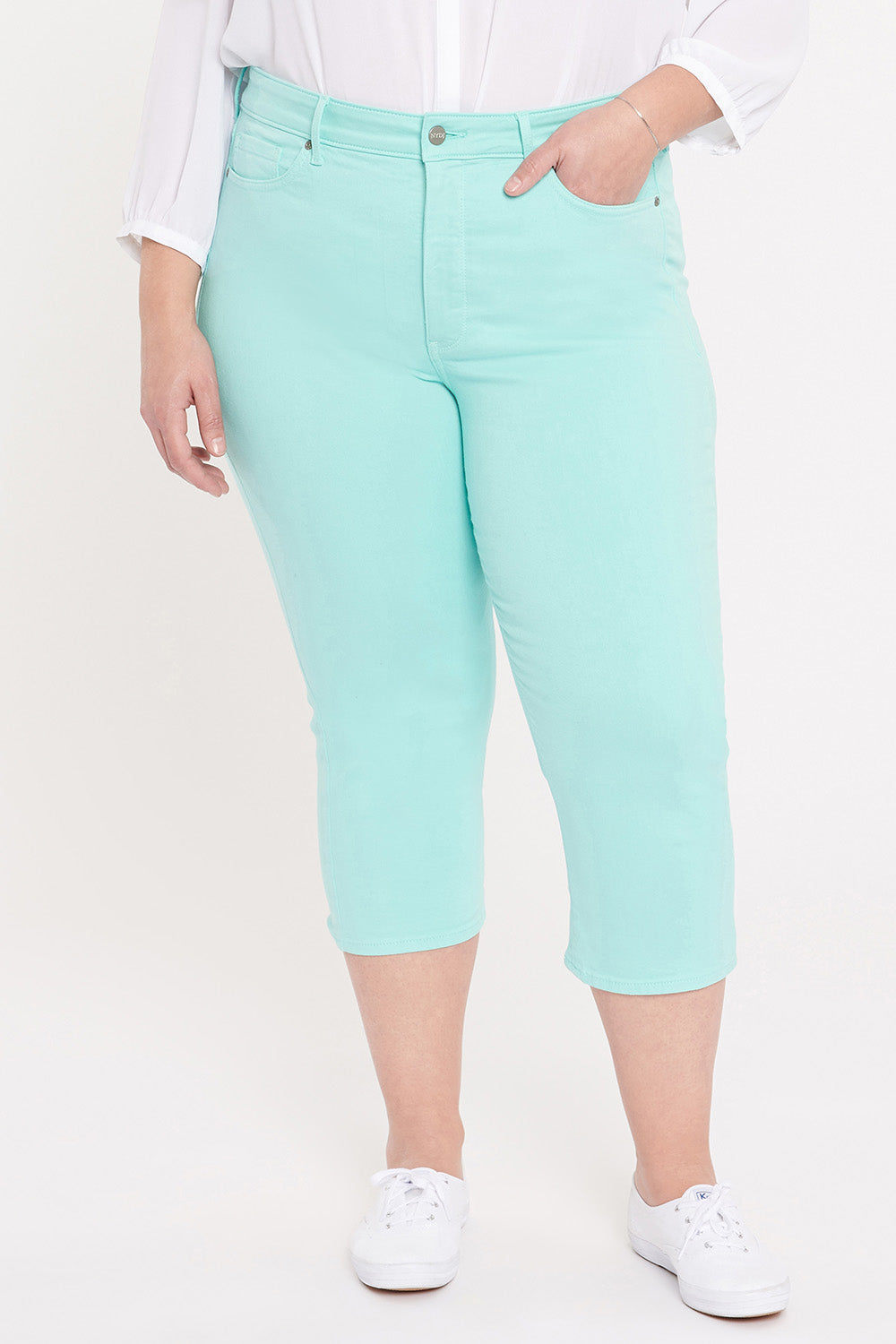 ThighShaper™ Straight Crop Jeans in Plus Size - Topaz Blue